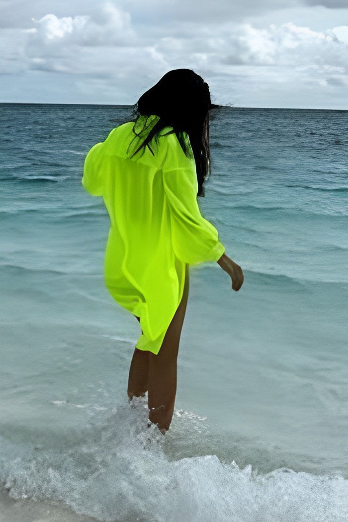 Surbhi Jyoti in our Chartreuse shirt cover up