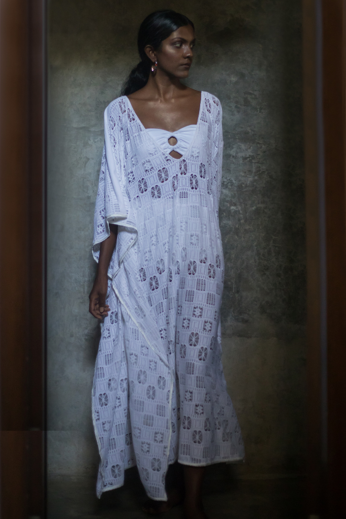 White Bougainville lace kaftan