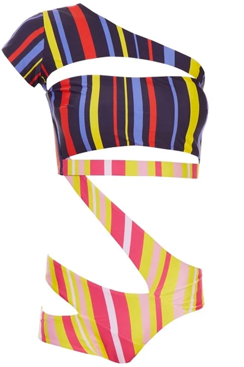Nargis One Shoulder Monokini-Striped