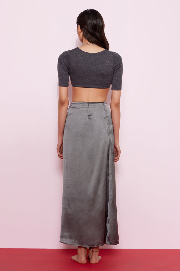 Clean slate satin skirt- grey