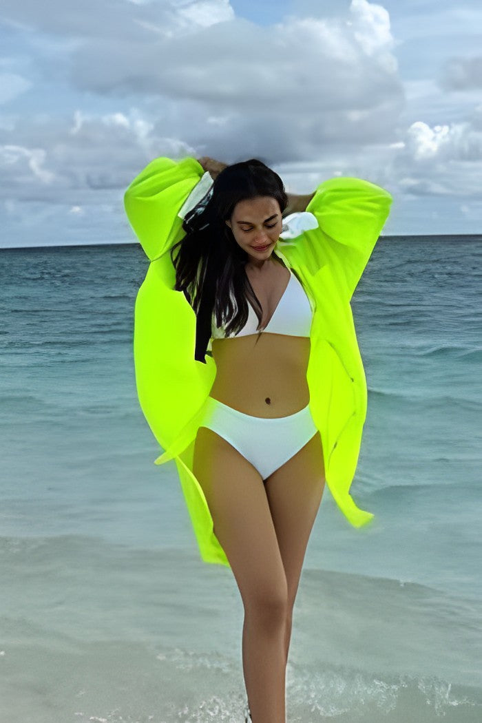 Surbhi Jyoti in our Chartreuse shirt cover up