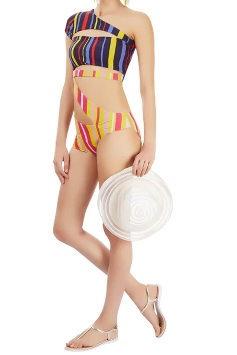 Nargis One Shoulder Monokini-Striped