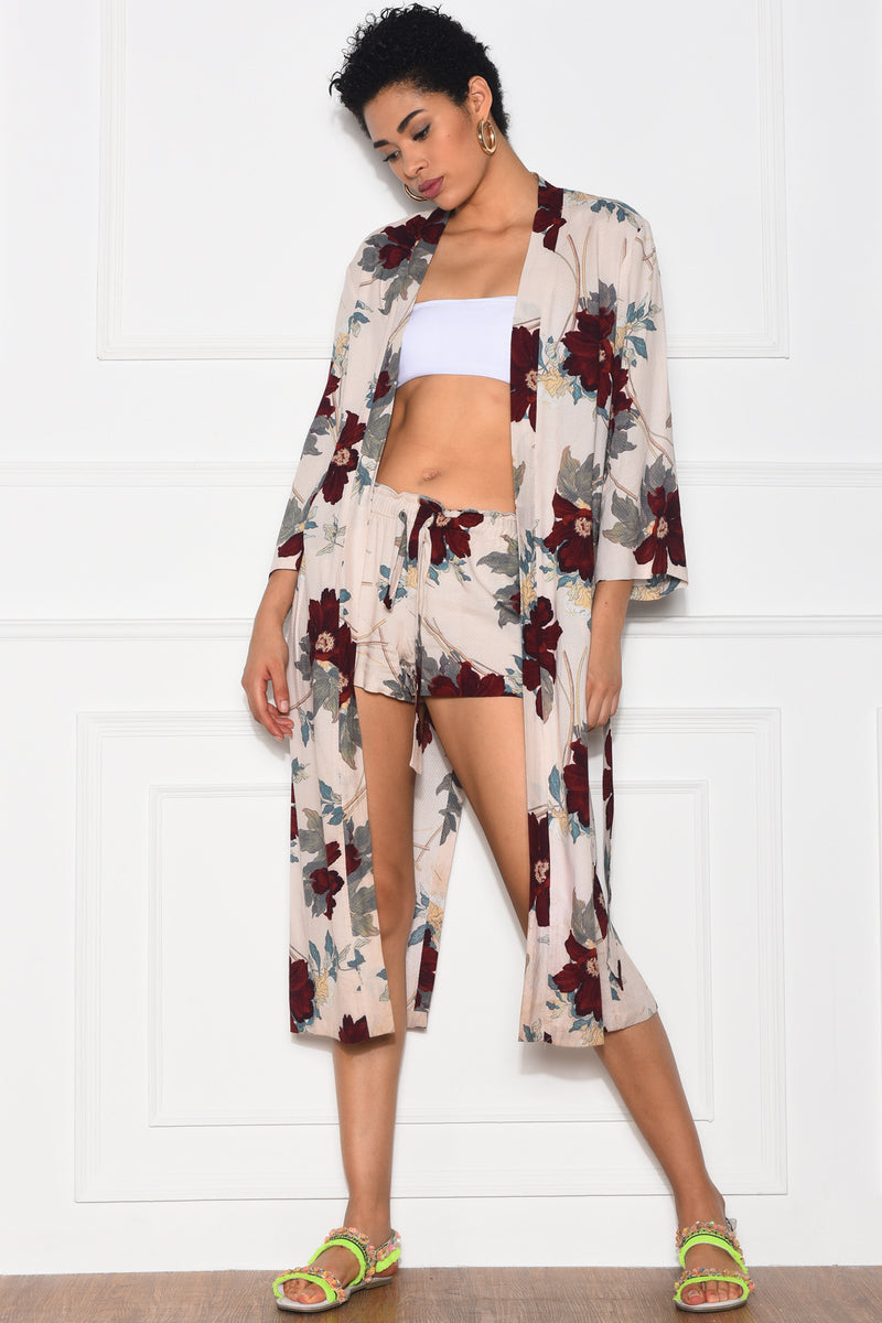 Take Me Over Floral Duster And Shorts